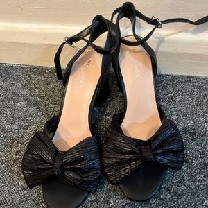 Monsoon Black Bow Ankle-Strap Block Heel Sandals
